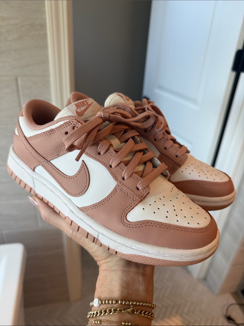 Nike Women’s Dusty Rose and White Low-Top Sneakers